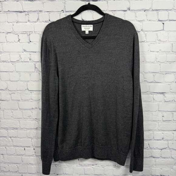 Calvin Klein Other - Calvin Klein Men's Gray Extra Fine Merino Wool V-Neck Sweater